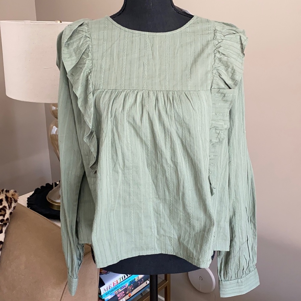 LOFT Sage Green Peasant Ruffle Blouse XL